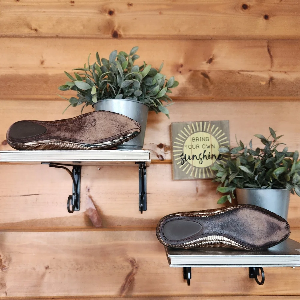 Via Spiga 💜 Ballet Flats Point Toe Gold Brown Metallic Leather Shoes Bow 5.5 M‎